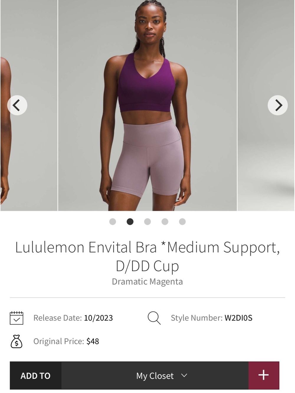lululemon Dramatic Magenta Envital Bra - Deep Purple